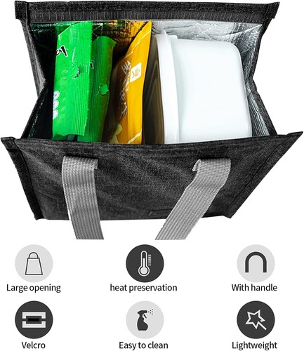 2-Piece Set Black Insulated Lunch Bag, Ideal for Work, Office, and Travel - Picture 3 of 7