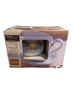 NEW in BOX CORELLE COORDINATES ABUNDANCE GRAVY BOAT & UNDER PLATE STONEWARE