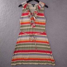 Lauren Ralph Lauren Dress Womens Small Green Red Ruffle Keyhole Western Aztec