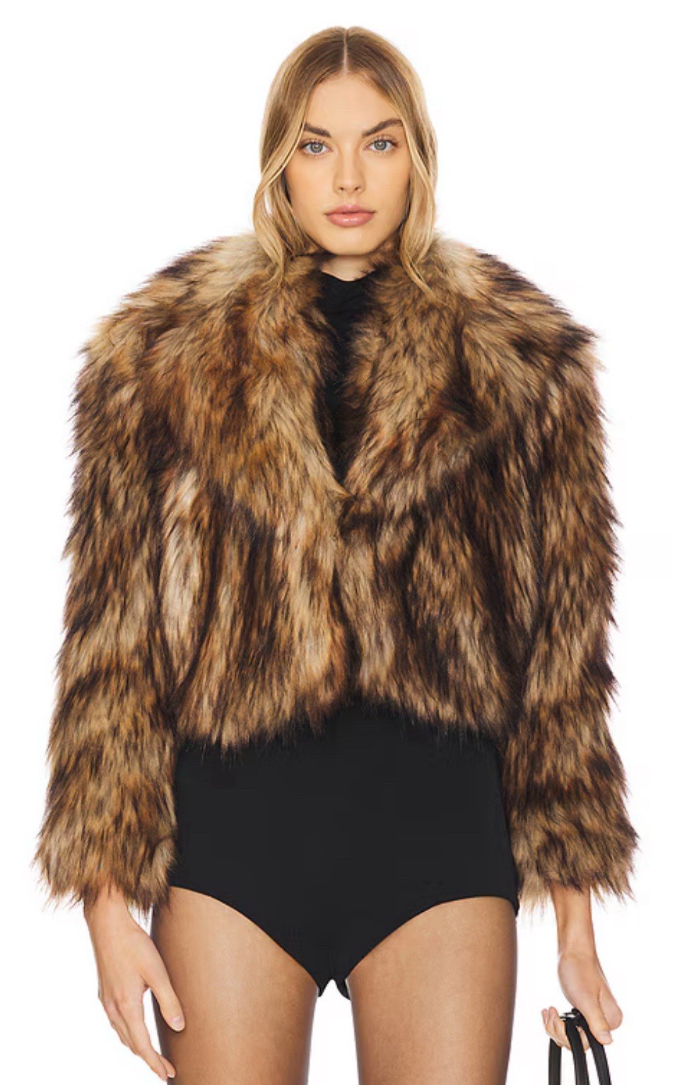 L’AGENCE AURA BROWN FAUX FUR CROPPED JACKET US 10 $625 New