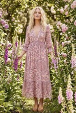 NEW Johnny Was XL Maxi Dress Pastel Pink Lavender Floral Tierered Ruffle Cool