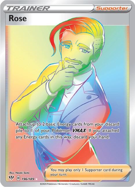 ROSE 196/189 DARKNESS ABLAZE POKEMON (RAINBOW SECRET RARE, NM)