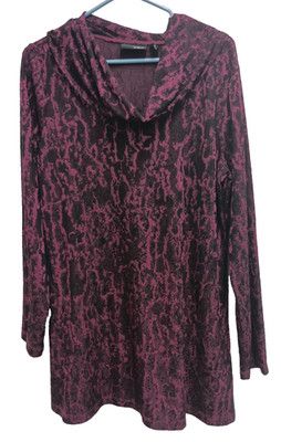 Attitudes By Renee Womens Wearable Art Lagenlook Top Large Burgundy Cowl Neck