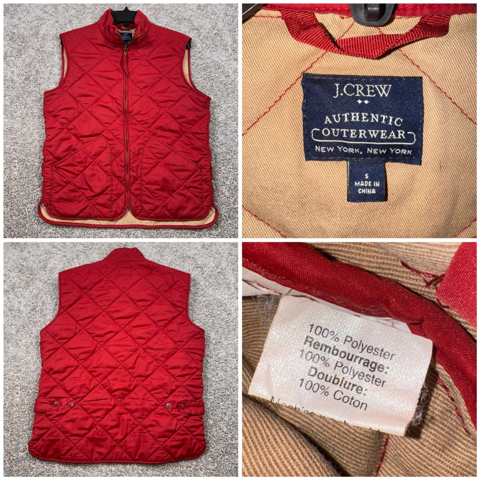 J. Crew Quilted Puffer Vest Red Womens Outerwear Full Zip Pockets Sz Small