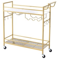 Uimoso 2-Tier Gold Bar Cart with Wine Rack and Glass Holder for Home and Kitchen
