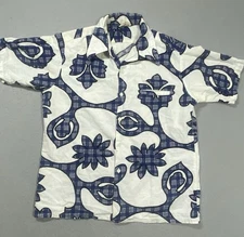 Vintage Barefoot In Paradise White and Blue Design Hawaiian Shirt Size Large