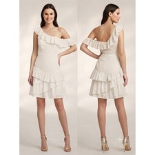 BCBG Max Azria Jordan Gardenia One Shoulder Ruffled Evening Mini Dress NWT READ