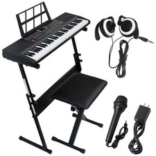 61 Key Digital Light Up Music Piano Keyboard Headphones Microphone w/Piano Stand