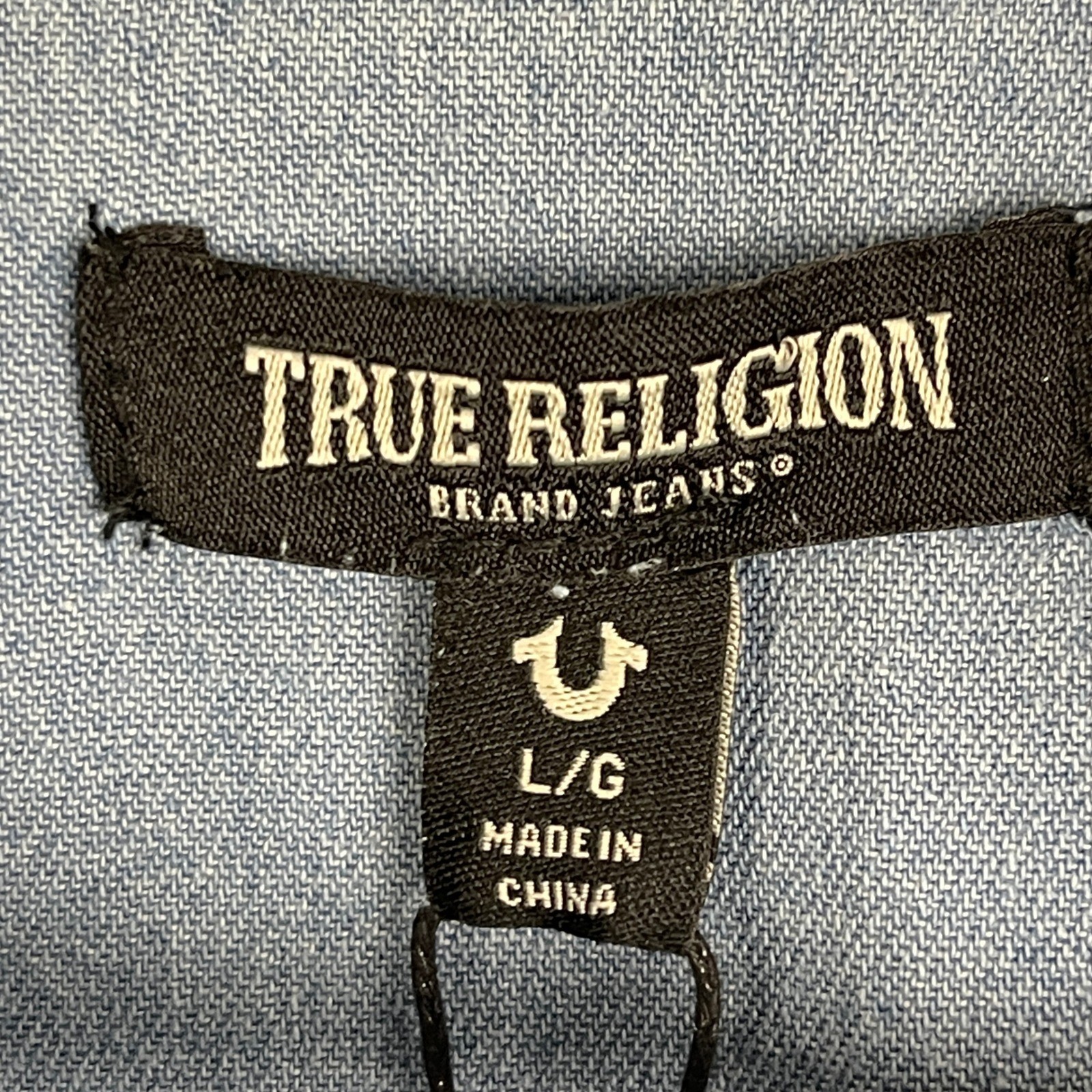 NEW True Religion Denim Long Sleeve Shirt Mens L Western Chambray Pearl Snap thumbnail 3