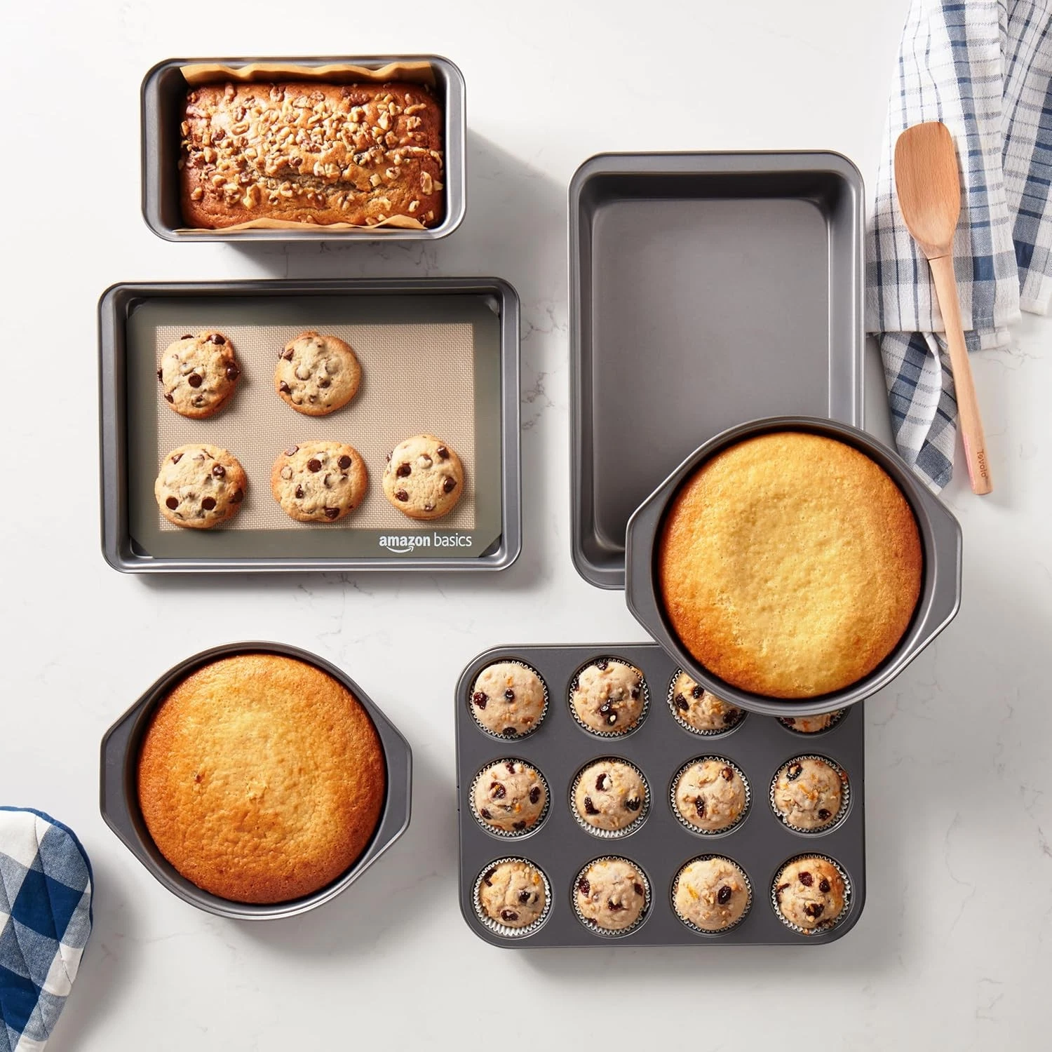 6 Piece Nonstick Carbon Steel Oven Safe Bakeware Set with Cake Muffin Pans