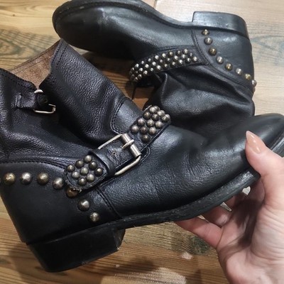 ASH Studded Leather Harness Moto Biker Boho Slouch Soft Ankle Bootie Buckle 40