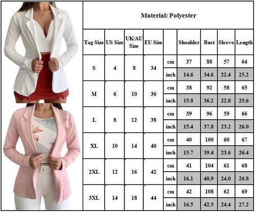 Women Solid Lapel Blazer Slim Fit Open Front Coat Office Work Jacket Cardigan US - Picture 3 of 16