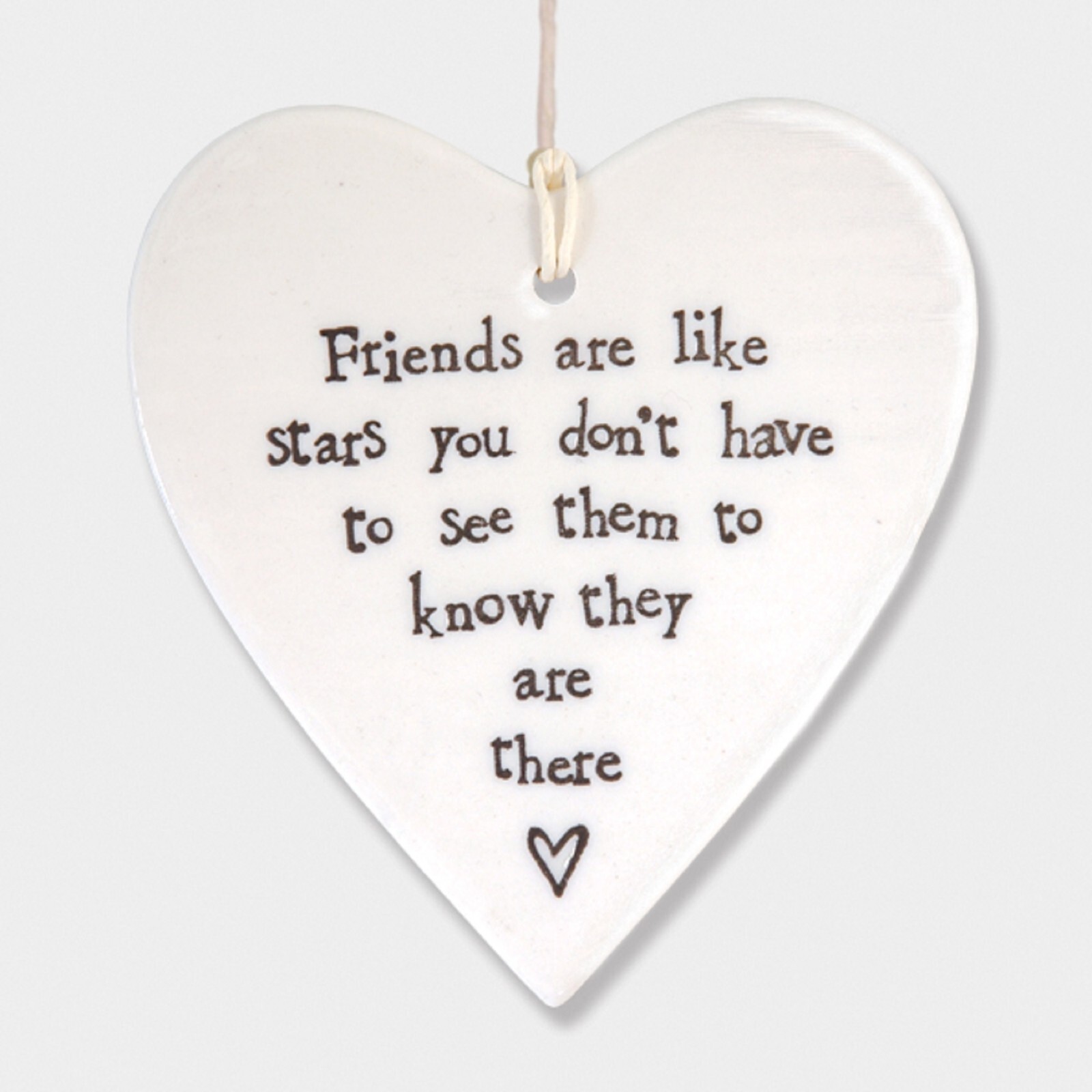 East of India White Ceramic Heart ""Friends are Like Stars"" Hang Decor 9x9cm