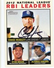 SIGNED BASEBALL CARD AUTO TOPPS 2013 HERITAGE CHASE HEADLEY RBI LEADERS #11