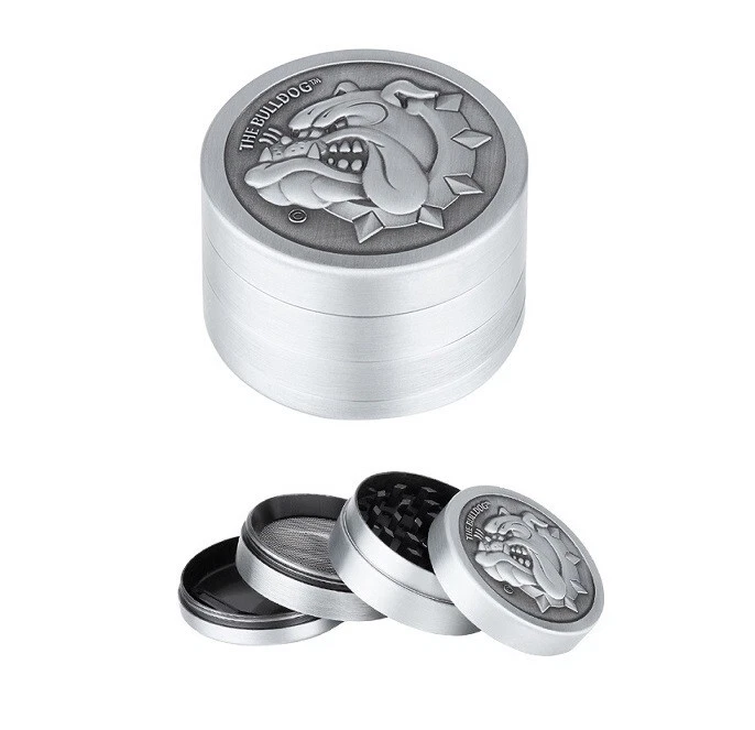 THE BULLDOG Grinder Crusher 51mm Sieb Tabak Gewürz Kräuter Mühle Metall