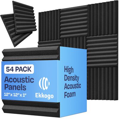 54-Pack Acoustic Foam Panels 12x12 Wedge Style for Studio Noise Reduction