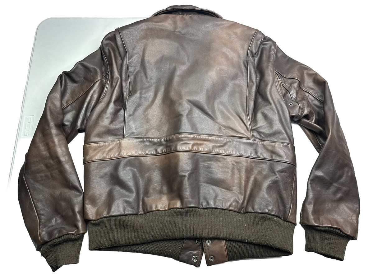 Frensham☆肉厚本革☆old leather bomber jacket VTG 50 60s Men's Distressed Brown Leather Bomber Jacket