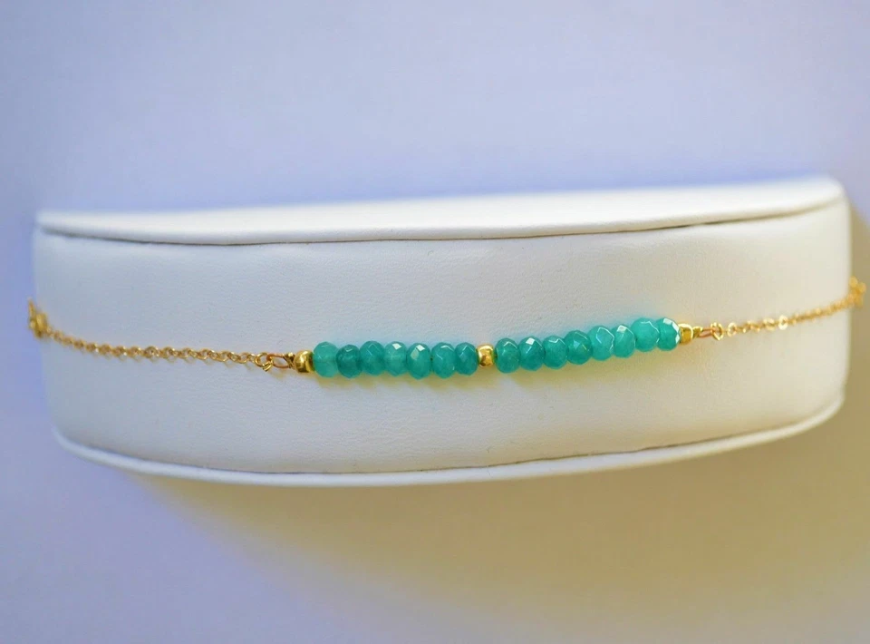 Hermoso Brazalete Delicado Natural Facetado Verde Esmeralda Oro Amarillo 14K Foto 3 de 4