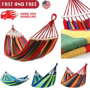 Camping Fabric Double Hammock Swing Hanging Bed Chair for Patio Garden Outdoor