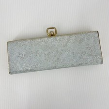 Vintage Metallic Silver Floral and Bow Pattern Small Clutch