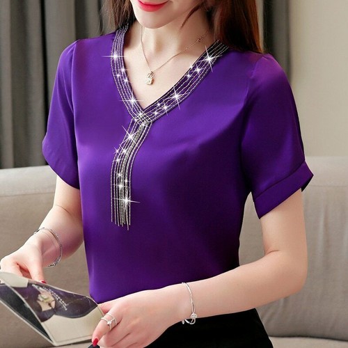 Women Short Sleeve Chiffon Top Blouse 