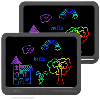 2er-Set Akku-LCD-Schreibtafeln, 19''/48,3 cm, Stift, 3 Lösch-Tasten