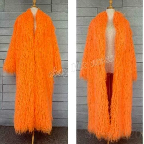 Womens Faux Mongolian Lamb Sheep Fur Coat Long Hair Overcoat Outwear Warm Jacket - Image 3 of 4
