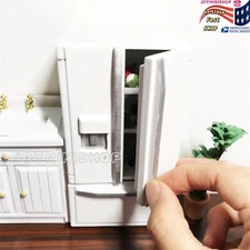 Miniature 1/12 WHITE Double-Door Wooden Refrigerator Dollhouse Model Kitchen TOY