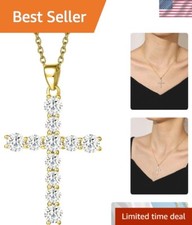 Elegant Gold Plated Cross Necklace with CZ Stones for Women - 18" Gift Ready