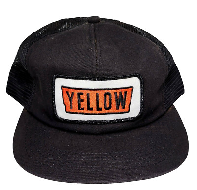 K PRODUCTS TRUCKER HAT 1970s USA YELLOW FREIGHT PATCH Adj Snapback Mesh BLK VGC!