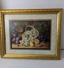 De colección Hogar Interior Regalos 16x13 Imagen Bodegón Fruta Cesta Marco Dorado Mate