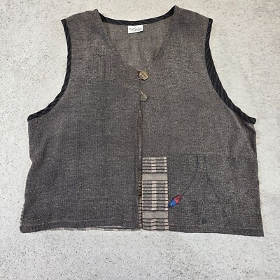 VTG K.d. Spring Vest Chenille Pull On Texture Embroidery Medium Boho