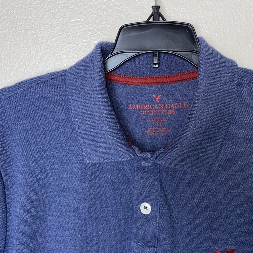 American Eagle Outfitters Men's Shirt Large Blue Solid Button Polo Cotton - Picture 3 of 7