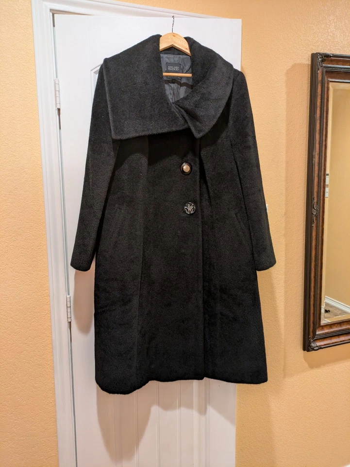 HILARY RADLEY GENUINE WOOL BLEND BLACK JACKET COAT HIGH NECK BUTTON S 14 - Image 3 of 4