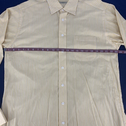 Men's Burberry London French Cuff Dress Shirt Yellow Striped 161/2 R Made In USA - Picture 8 of 9