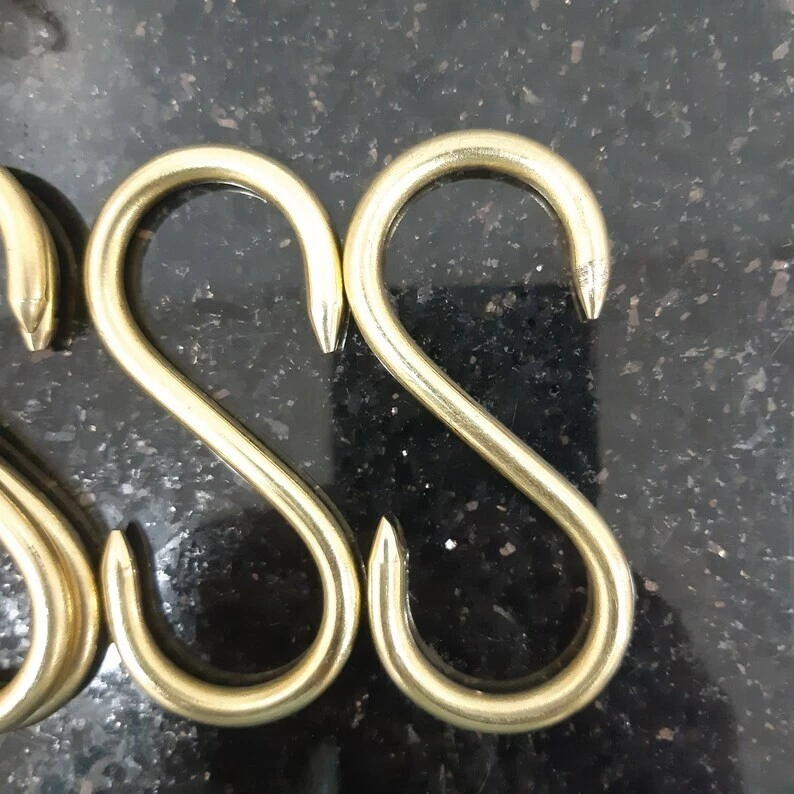 Estante para olla de latón sin lacar montado en la pared, riel de cocina de latón con ganchos, 20 pulgadas Foto 3 de 4