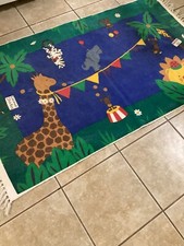 3x5 Rug Kids Giraffe, Monkey,Elephant, Lion Primary Colors Blue, Green, Yellow