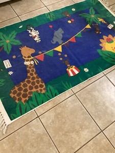 3x5 Rug Kids  Giraffe,  Monkey,Elephant, Lion Primary Colors Blue, Green, Yellow