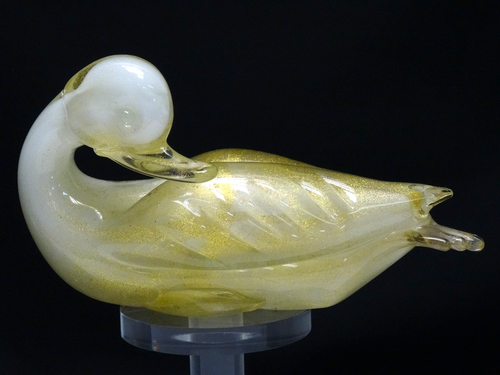 LARGE ATTRIB. FORMIA MURANO GOLD FLECK DUCK SCULPTURE 10" - Picture 2 of 10