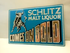 NOS VTG 1971 SCHLITZ MALT LIQUOR COMES ON BOLD MIRROR BACK SIGN
