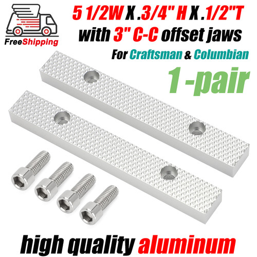 FOR CRAFTSMAN COLUMBIAN VISE JAWS, 5 1/2" W, 3/4"H, 1/2"T, W/ 3" C-C OFFSET JAWS - Picture 1 of 12