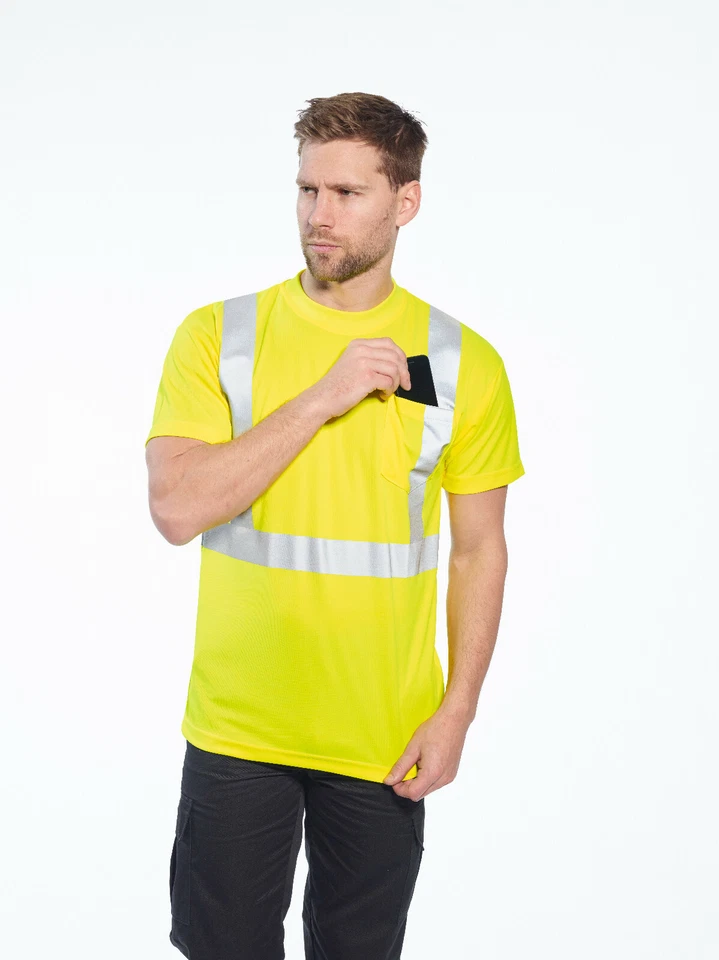 Portwest S190 Hi-Vis Reflective Safety Crew Neck T-Shirt with Chest Pocket ANSI - Image 3 of 4