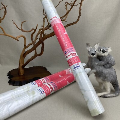 3 Rolls White Marble Con-Tact  Paper Adhesive Covering 9' x 18'' Removable