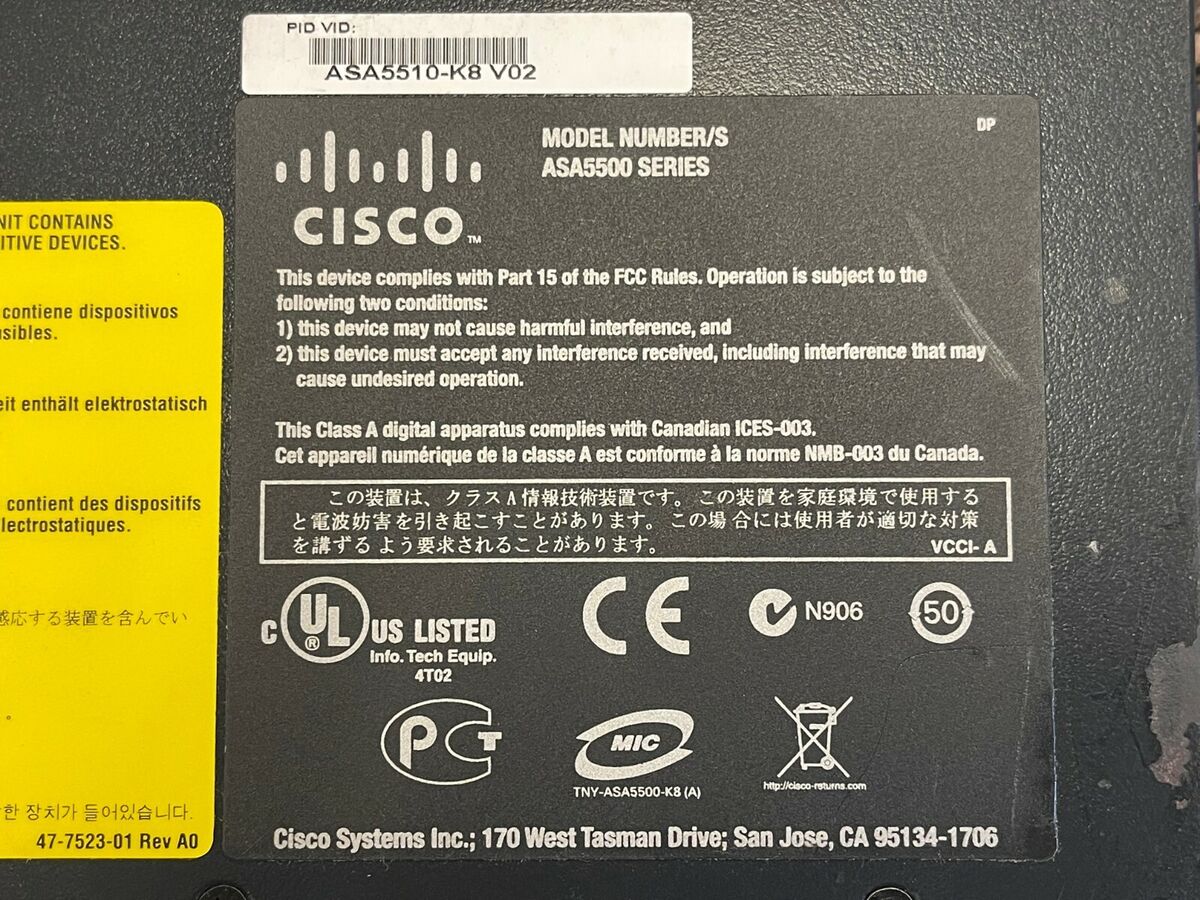 Cisco ASA 5510 Adaptive Security Appliance (ASA5510-K8 V02 Cisco ASA 5510 Adaptive Security Appliance (ASA5510-K8 V02