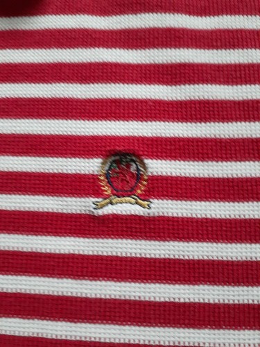 Tommy Hilfiger Polo Shirt Mens medium Red white blue Short Sleeve Crest Logo - Picture 6 of 9
