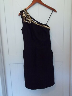 Trina Turk One Shoulder Embellished Black Dress Women's Sz