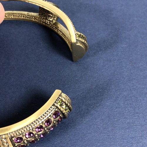 Heidi Daus Bangle Hinged Clamper Bangle Bracelet w Red, Purple & Green Crystals - Picture 6 of 7