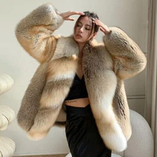 Top Quality Real Golden Island Fox Fur Coat Winter Women's Shawl Collar Overcoat
