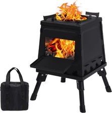 Lineslife SMALL Portable Cast Iron Wood Burning Camping Stove, Black