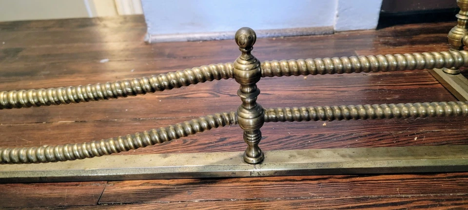 Antique XL 54" Victorian Hollywood Regency Aged Solid Brass Fireplace Fender - Image 3 of 4